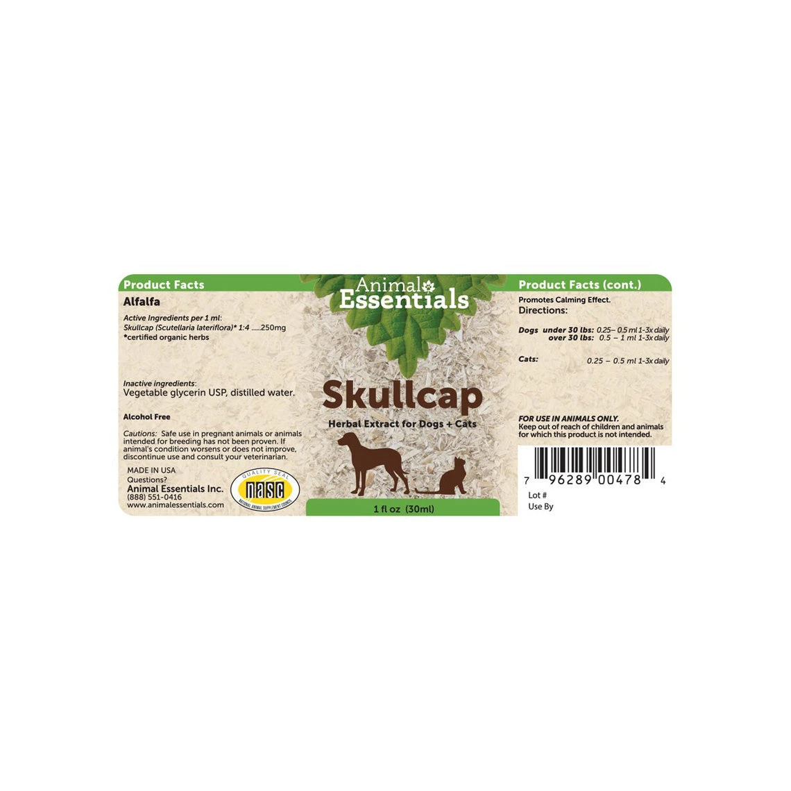 Animal Essentials Skullcap Calming Herbal Extract Liquid For Dogs & Cats - Image 2